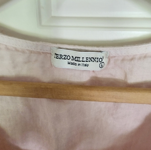 Terzo Millenio Linen Blush Floral Embroidered Top Size L romantic Beach - Picture 6 of 9